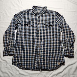 Carhartt Mens Large Relaxed Fit Long Sleeve Button Down Blaid Shirt Blue